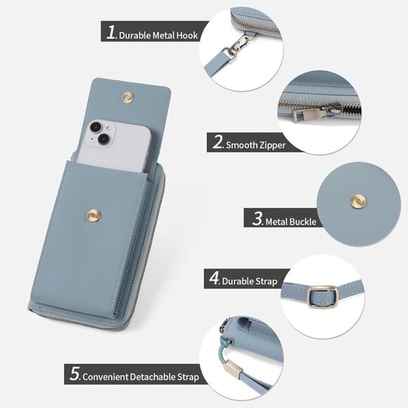 Small Vegan Leather Crossbody Cell Phone Purse Wallet 12 Card Slots - Picture 4 of 7